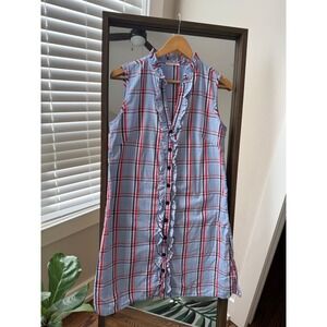 Kayce Hughes Sleeveless Plaid Ruffle Button Down Shirt Tank Dress Size 10 preppy